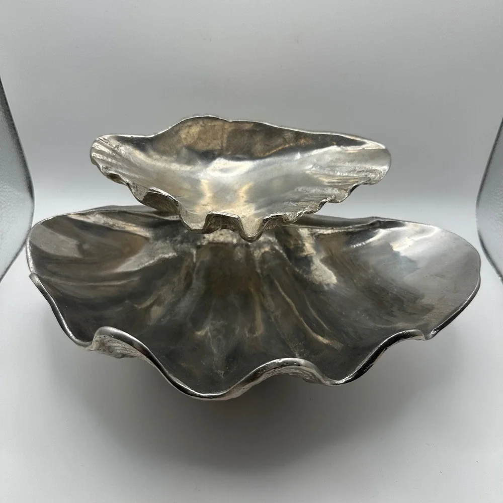 Arthur Court 1988 Vintage Aluminum Double Clam Shell Tiered Serving Bowl Silver